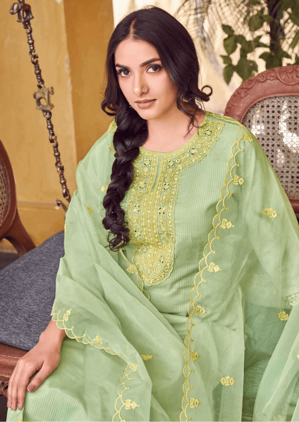 Noor-E-Bahar Celery Green Embroidered Lawn Set-1