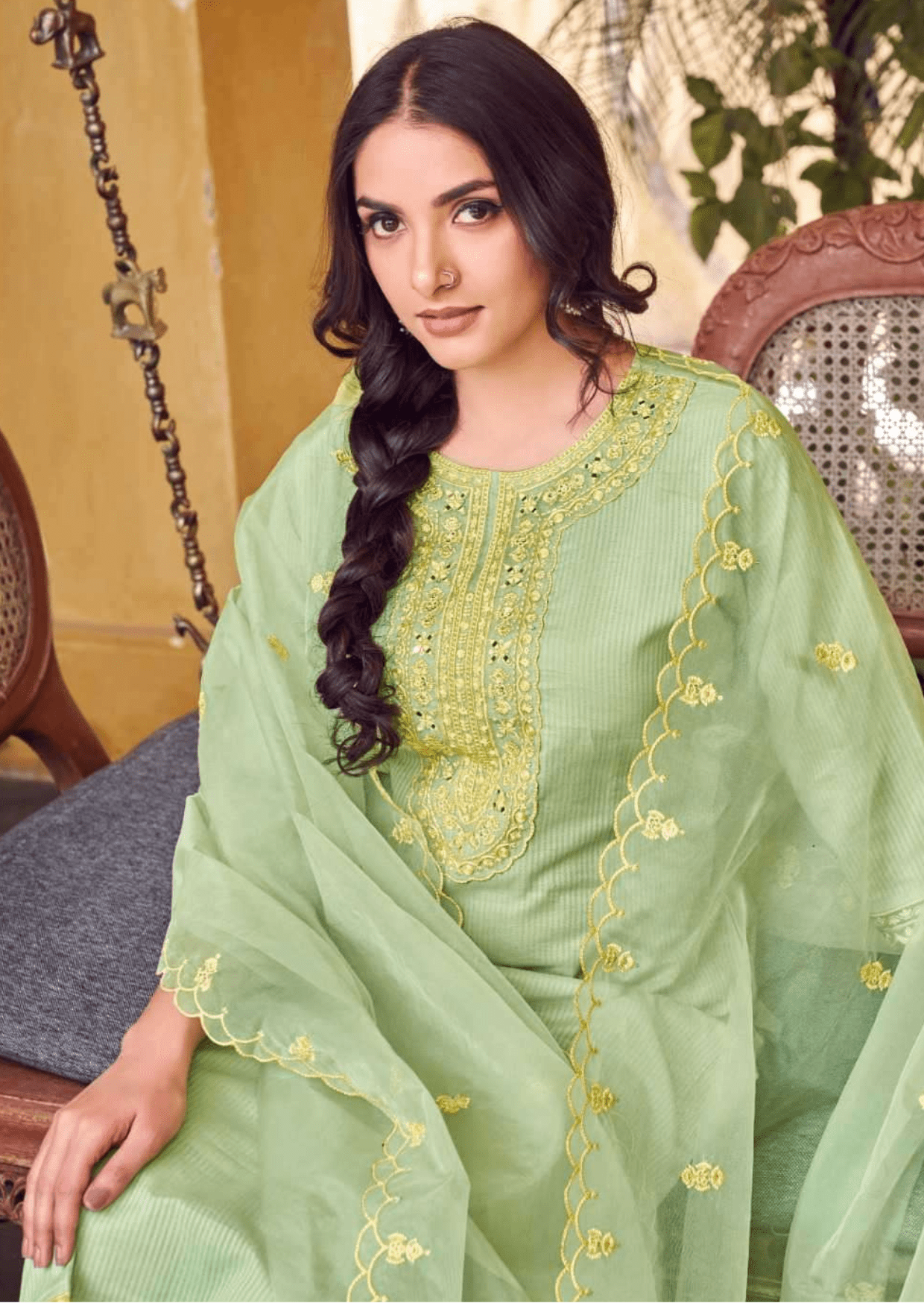 Noor-E-Bahar Celery Green Embroidered Lawn Set-1